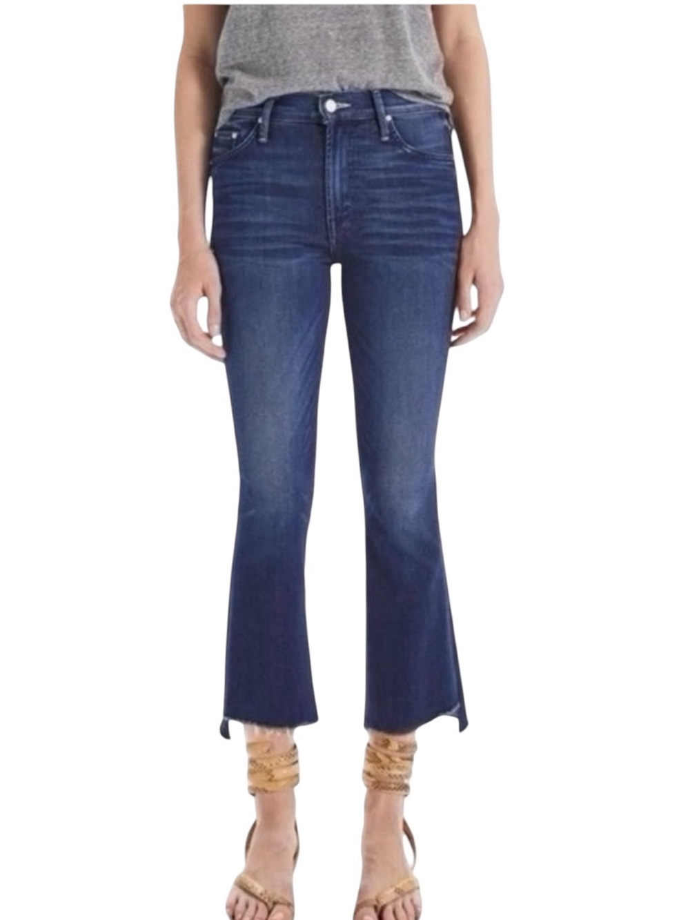 MOTHER The Insider Crop Step Fray Denim Jean Tongue and Chic Wash Blue Size 27